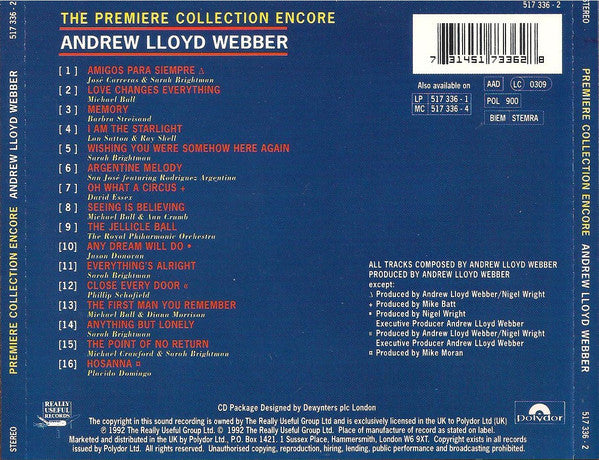 Andrew Lloyd Webber – The Premiere Collection Encore